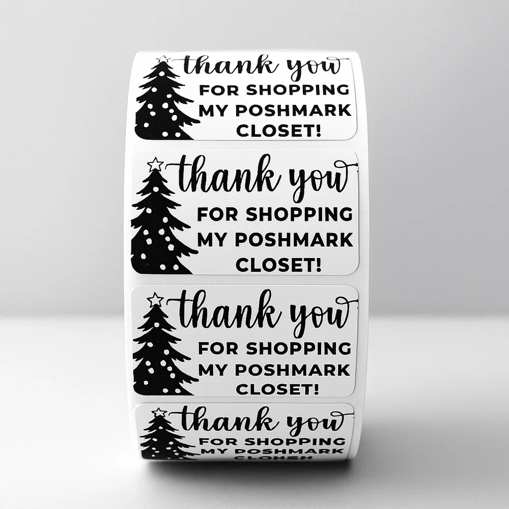 ❄️ Christmas Tree Thank You Labels - 100 Poshmark Sticker Roll